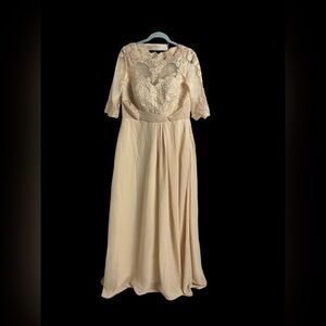 Elegant Lace Overlay Cream Dress